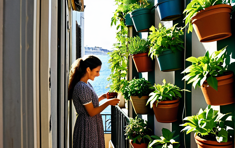 Urban Oasis**
"A cozy balcony garden in Lisbon, Portugal. A fully clothed woman tends to a vertical garden filled with herbs and chili peppers. Sunlight streams through the leaves, creating dappled shadows. Clay pots and colorful tiles add to the charm. safe for work, appropriate content, fully clothed, professional photography, perfect anatomy, natural proportions, family-friendly setting, high resolution, detailed textures."
**