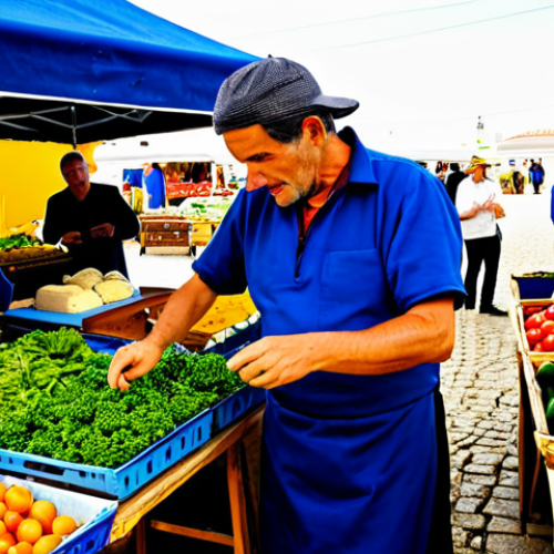 Home 6 Local Market Scene**
"A vibrant and colorful farmer's market in the Alentejo region of Portugal, filled with fresh produce, cheeses, and local wines. Farmers are selling their goods from wooden stalls. A professional chef is carefully selecting ingredients. Everyone is fully clothed in appropriate attire. Safe for work, appropriate content, family-friendly. Perfect anatomy, correct proportions, natural pose, well-formed hands, proper finger count, natural body proportions, professional photography, high quality."
**