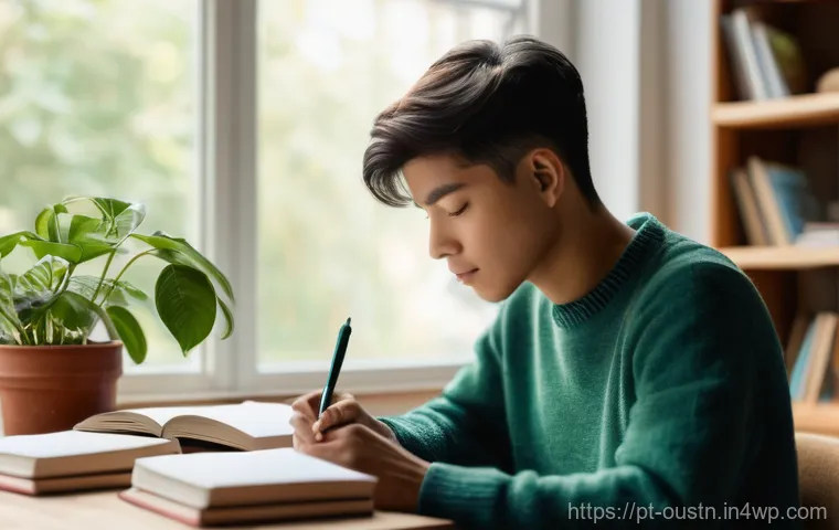 지속 가능한 영감 관리 사례 연구 - **Prompt:** A young, gender-neutral person in their late 20s is sitting comfortably at a minimalist ...