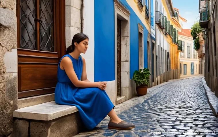 디지털 시대의 지속 가능한 영감 관리법 - A serene woman in her late 20s, with a thoughtful expression, is sitting on a stone bench in a quiet...