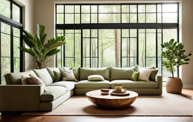 영감을 주는 자연환경 조성법 - Image Prompt 1: Biofilic Living Room Oasis**