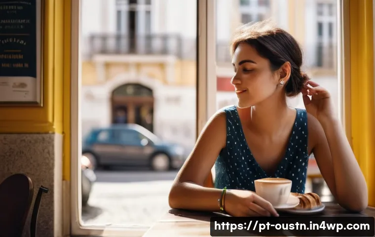 지속 가능한 영감 관리의 효과적인 방법 - **A young woman in her early 20s, sitting at a café in Lisbon, Portugal. She is wearing a stylish su...