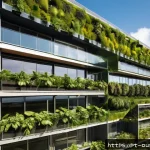 Home 18 영감을 주는 지속 가능한 디자인 트렌드 - A modern green building in São Paulo featuring solar panels seamlessly integrated into the facade, s...