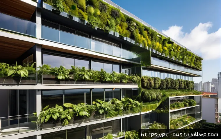영감을 주는 지속 가능한 디자인 트렌드 - A modern green building in São Paulo featuring solar panels seamlessly integrated into the facade, s...
